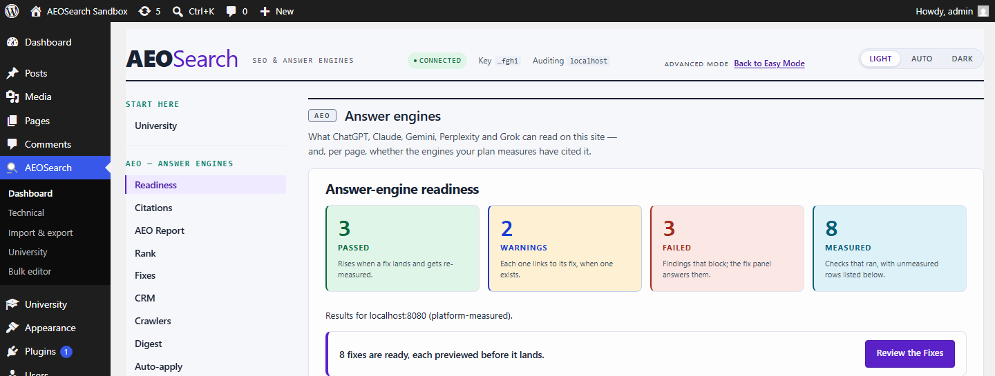 AEOSearch → Dashboard, light scheme