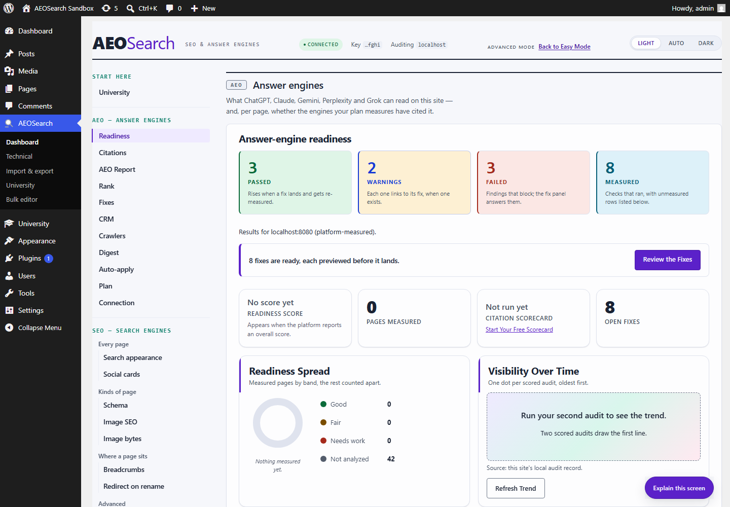 The AEOSearch dashboard