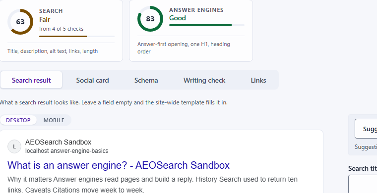 The AEOSearch box under a post